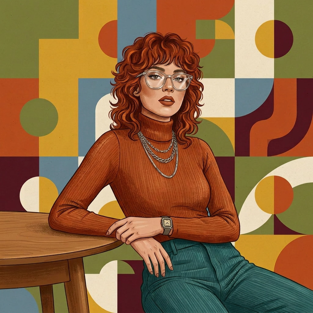 Add transparent glasses, make hair red